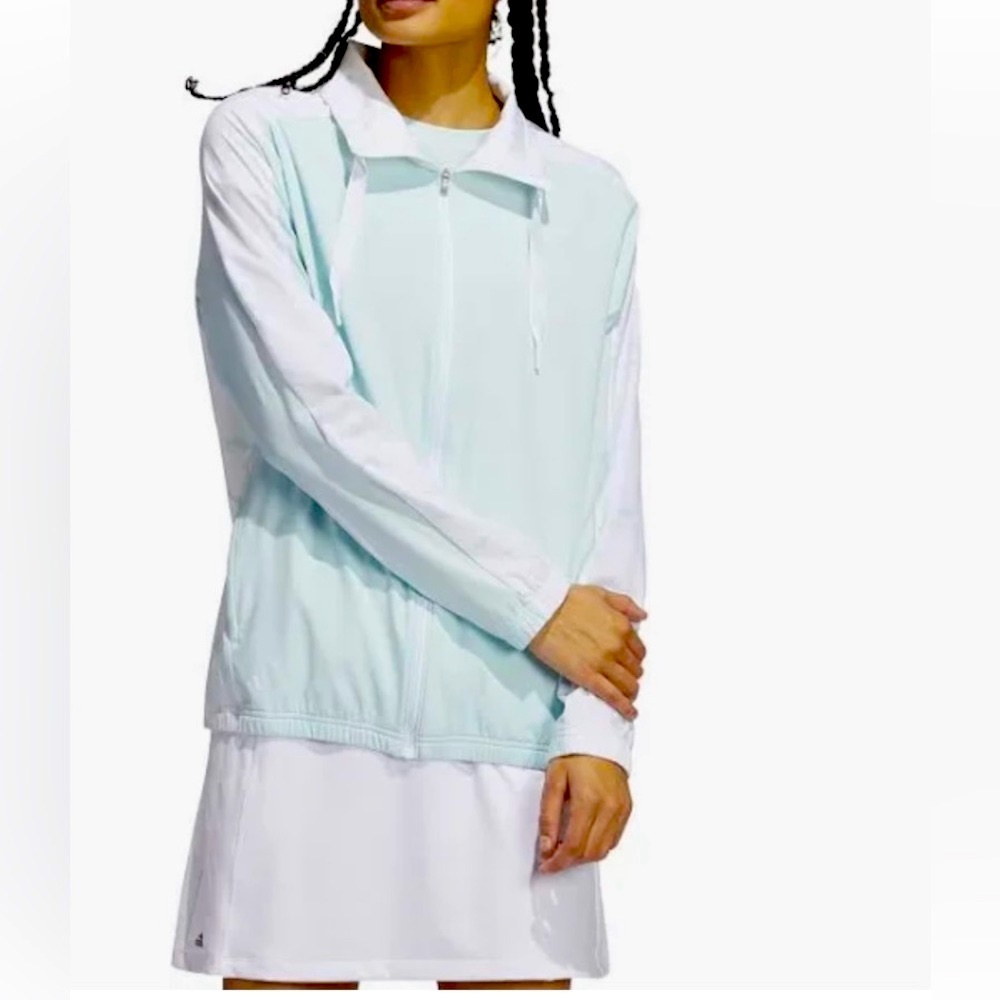 NWT ADIDAS🩵🤍PRIMEBLUE PRINTED FULL ZIP JACKET- HALO MINT/WHITE. SIZE LARGE